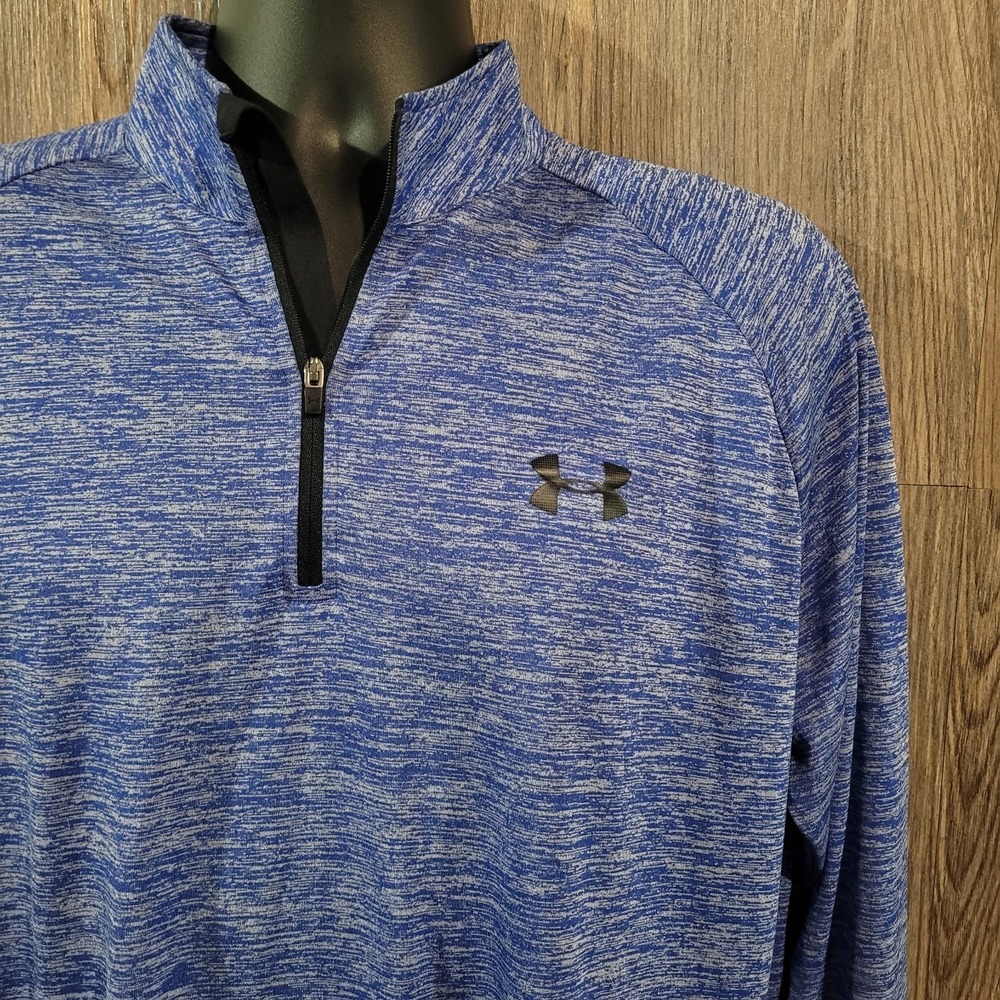 Under Armour HeatGear Performance 1/4 Zip Lg Heather Blue Loose Fit Lightweight